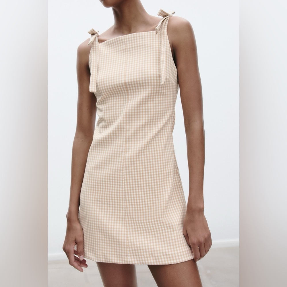 Zara Beige Checkered Mini Dress
